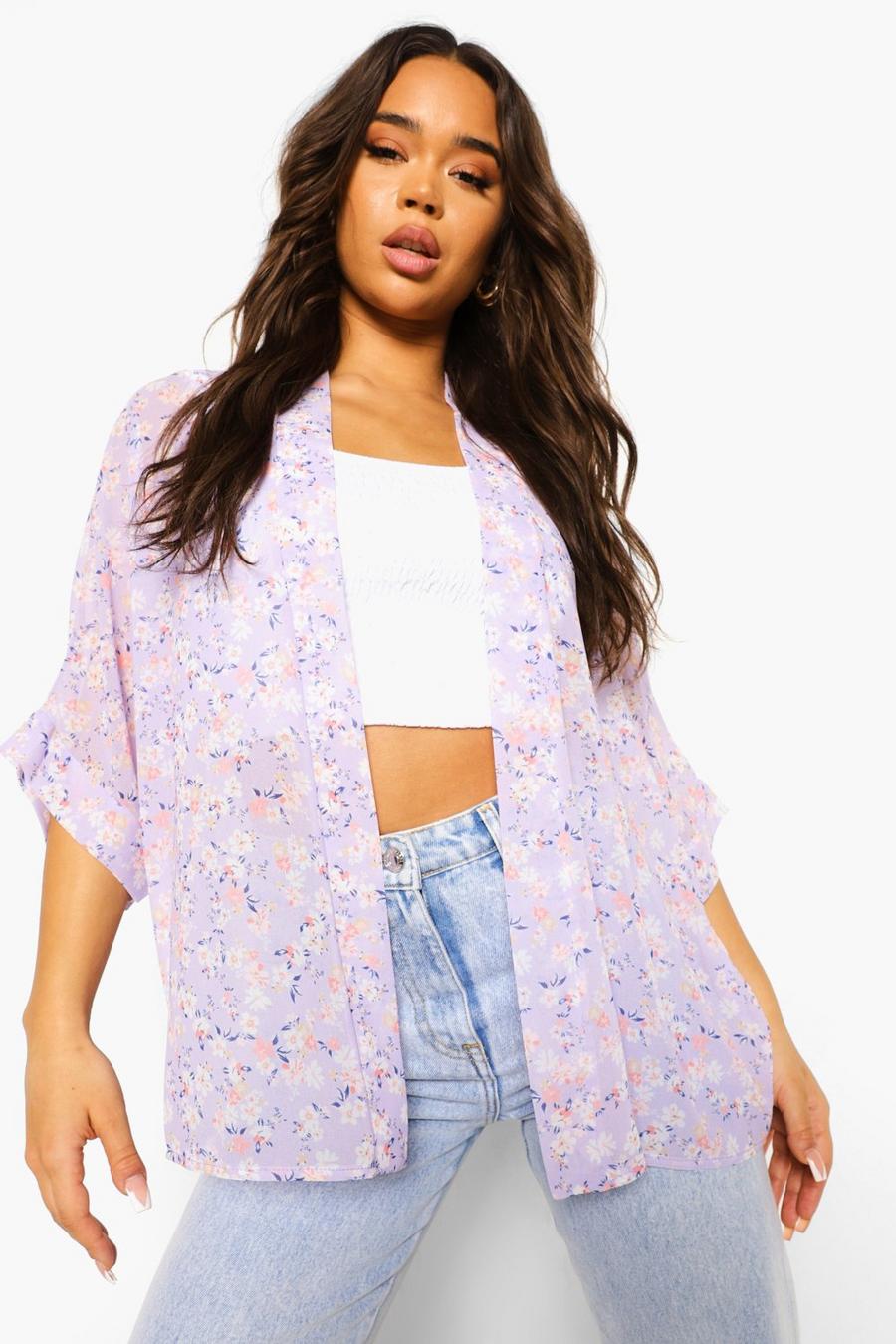 Lilac Ditzy Floral Print Kimono image number 1