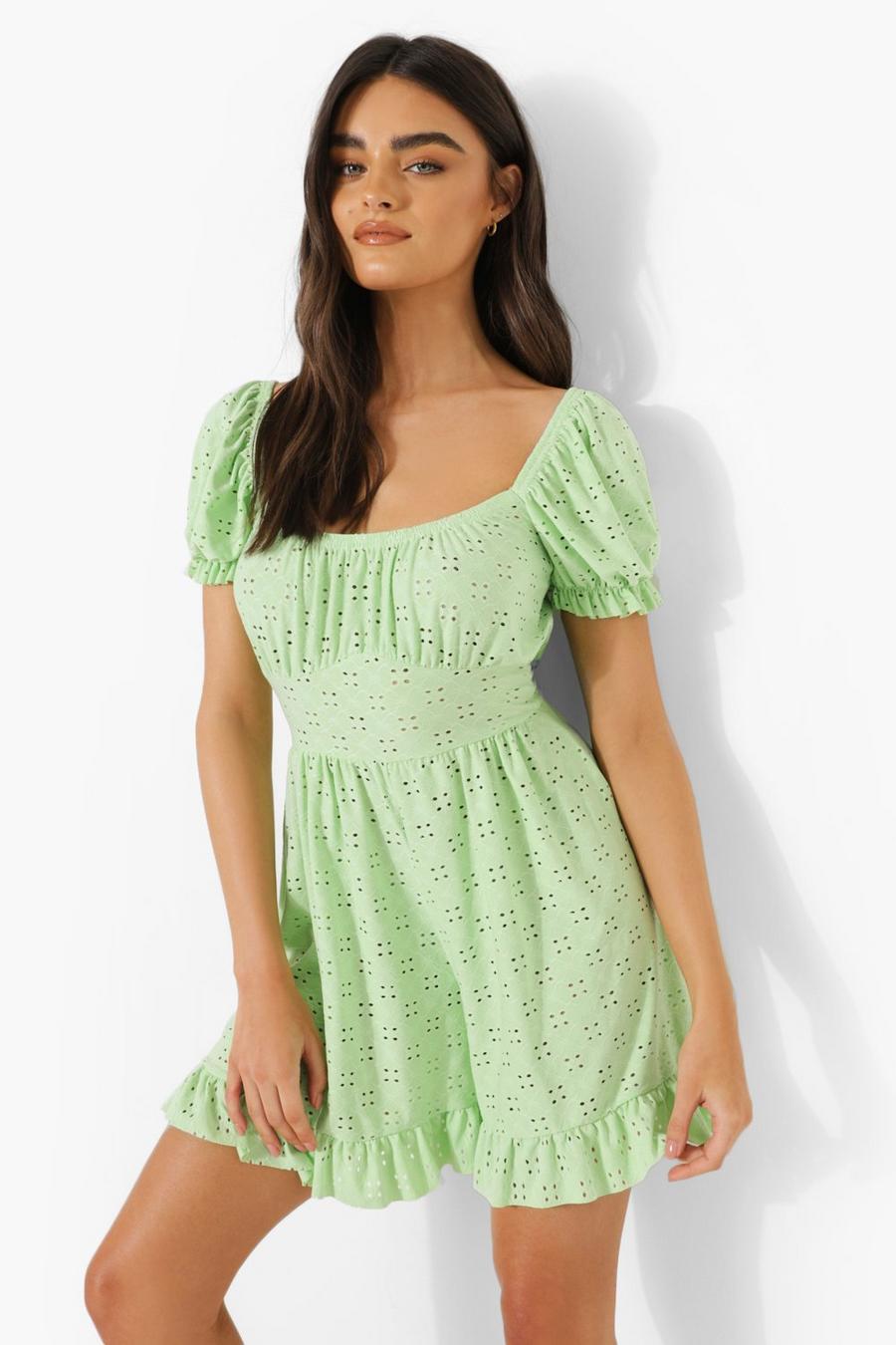 Sage Jersey Broderie Puff Sleeve Playsuit image number 1