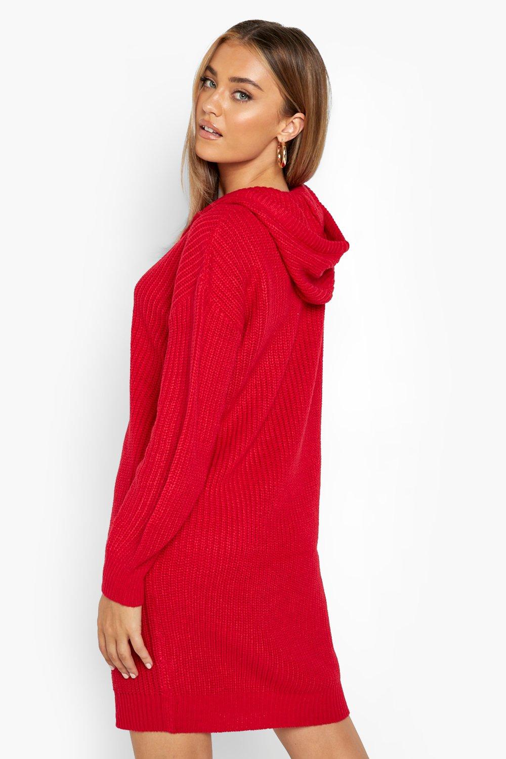 Fisherman Knit Hooded Sweater Dress