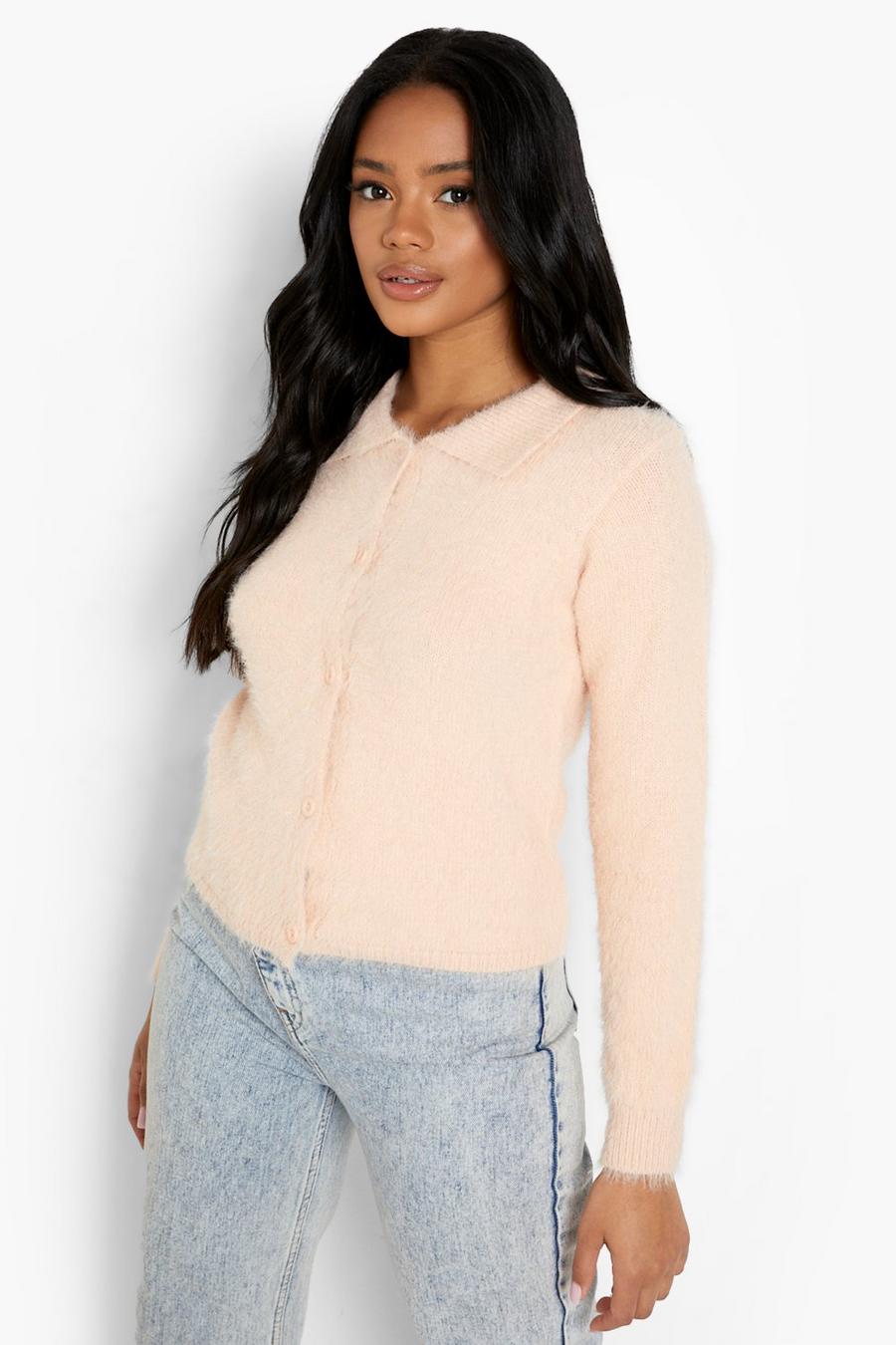 Soft pink Fluffy Knit Polo Cardigan image number 1