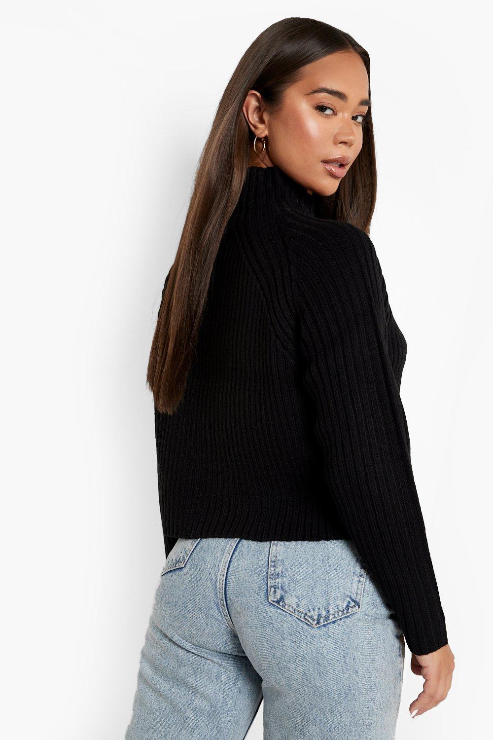 Rib Knit Turtle Neck Crop Jumper