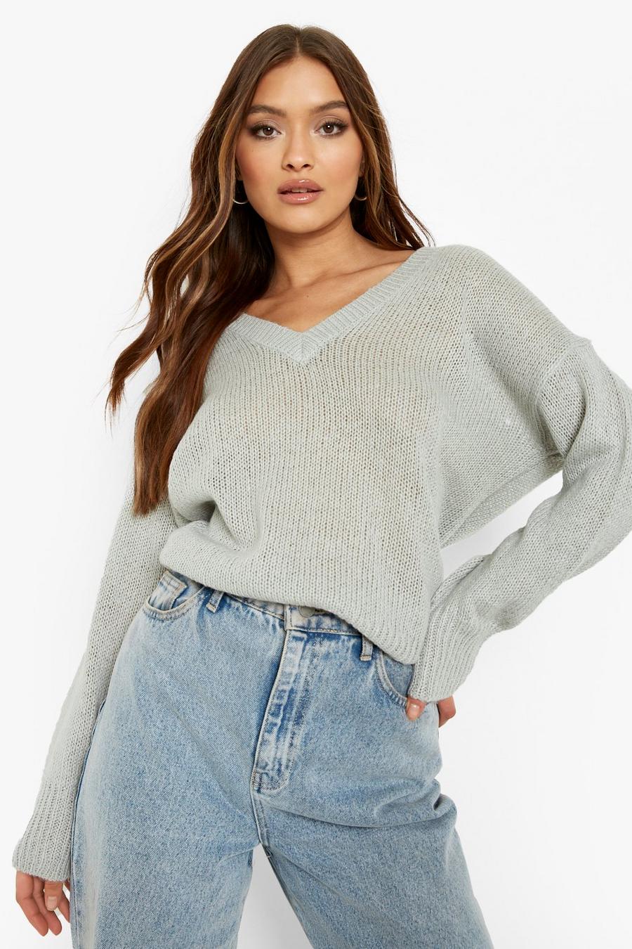 Grey Side Split Slouchy Sweater