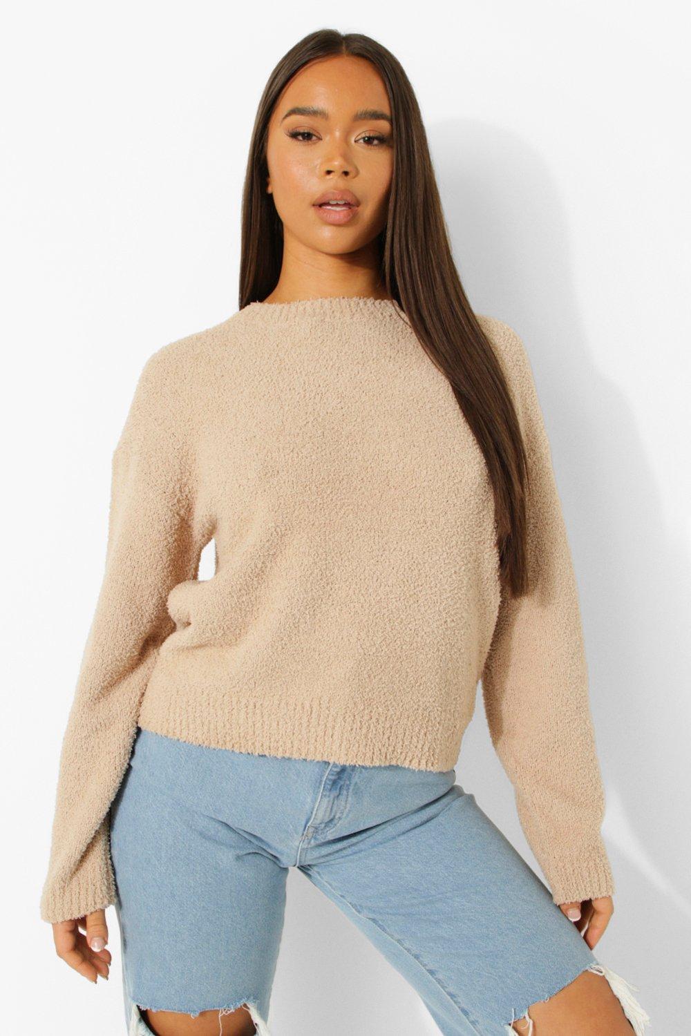 Soft Teddy Knit Crew Neck Jumper boohoo NO