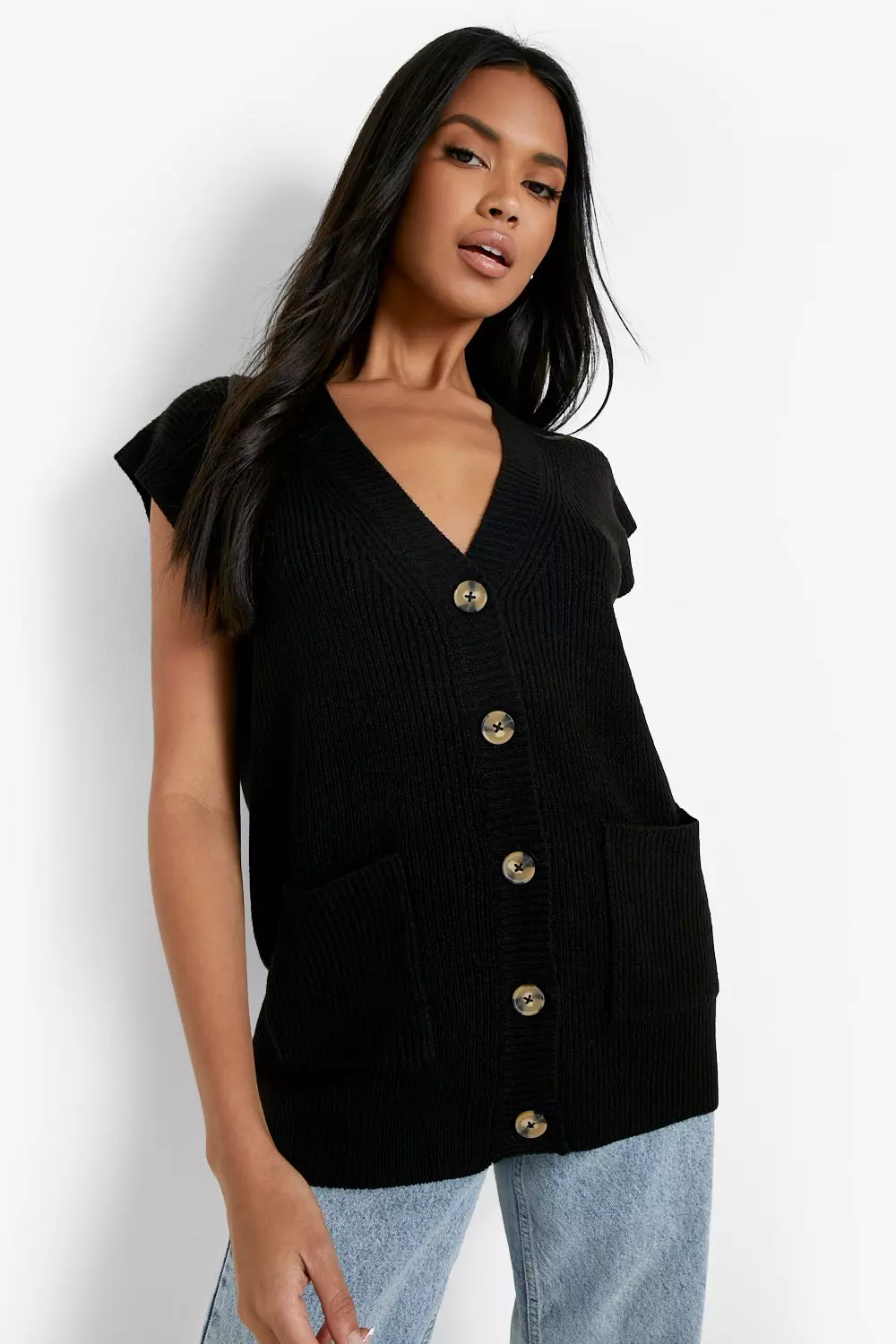 Knitted on sale sleeveless cardigan