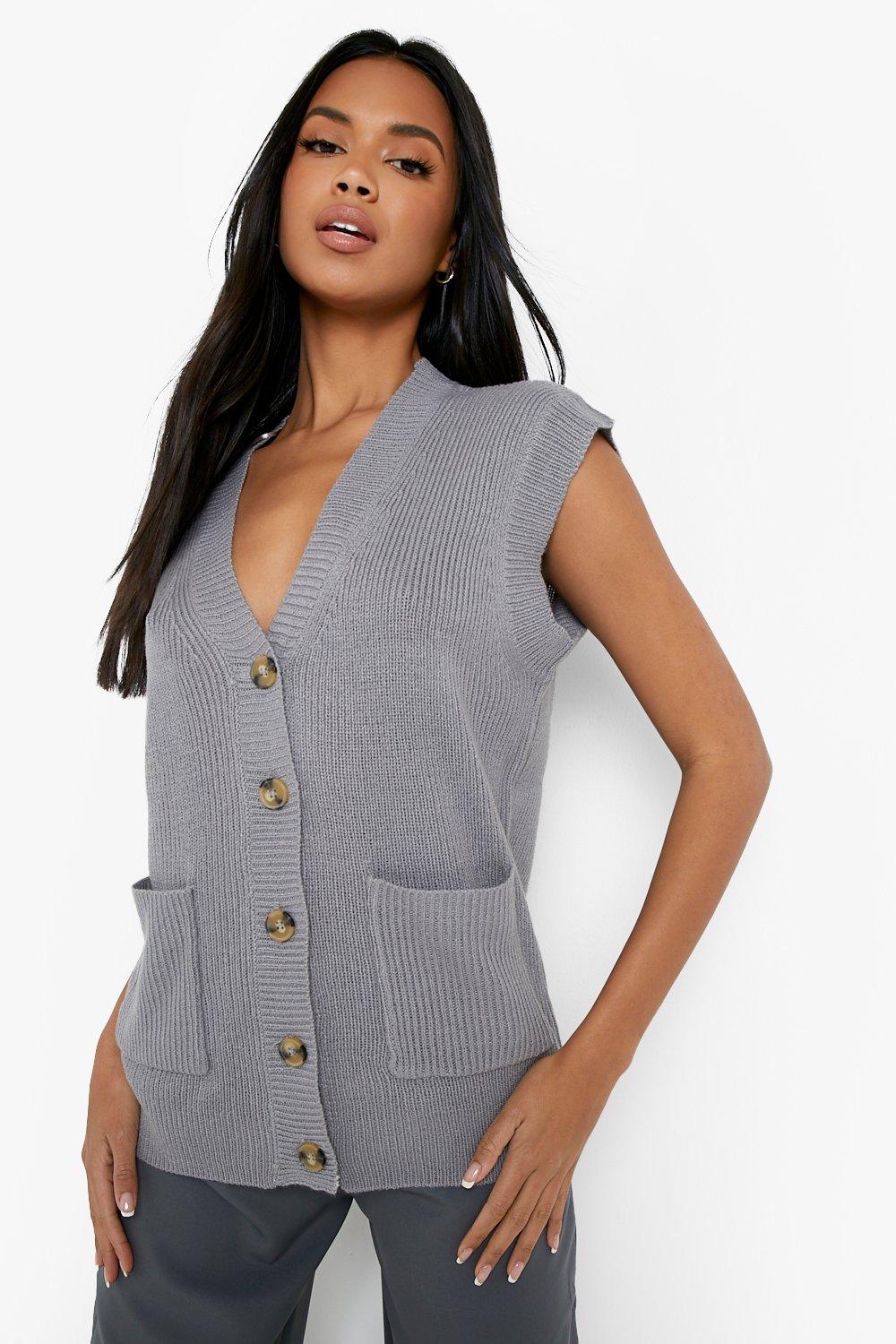 Button Through Sleeveless Knitted Cardigan