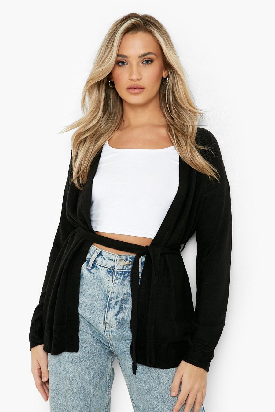 Black Belted Midi Cardigan image number 1