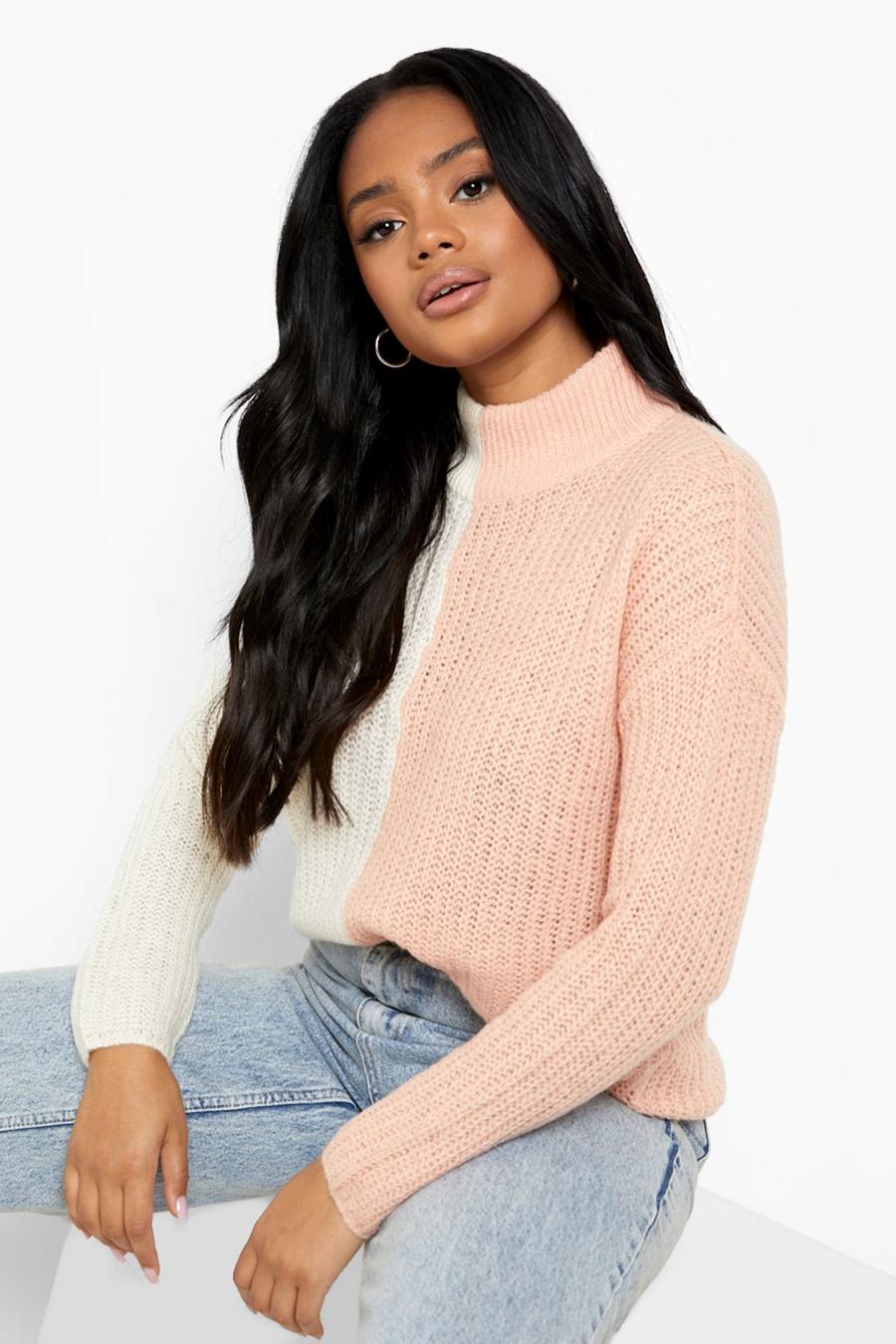 Pink Color Block Turtle Neck Sweater image number 1