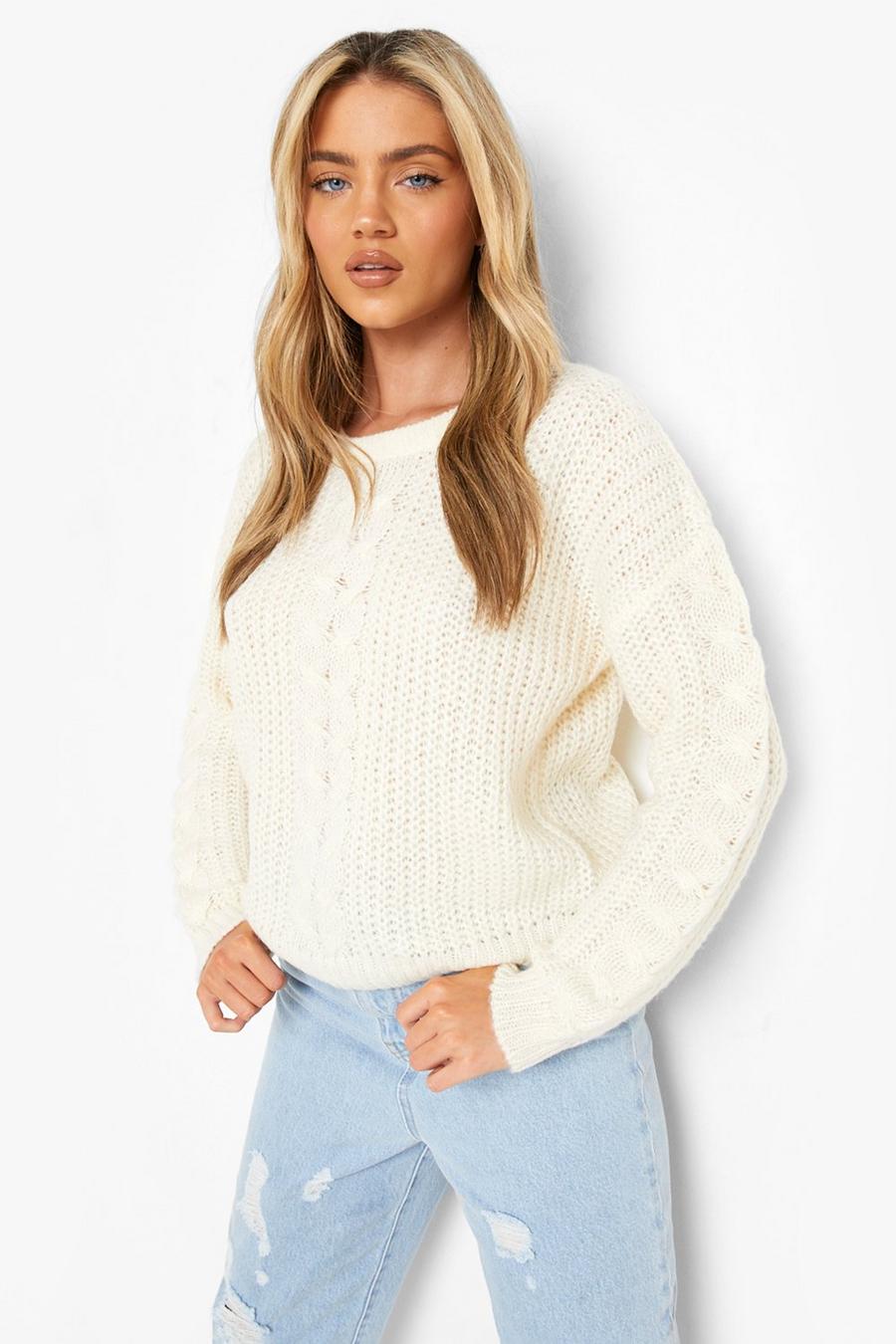 Cream Cable Knitted Jumper image number 1
