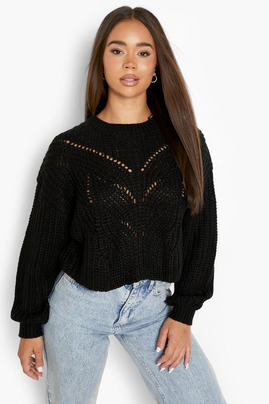 Black Chunky Pointelle Stitch Jumper image number 1