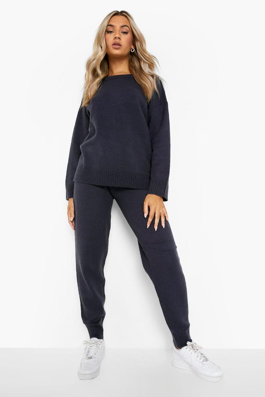 Slate grey Crew Neck Knitted Sweater Tracksuit image number 1