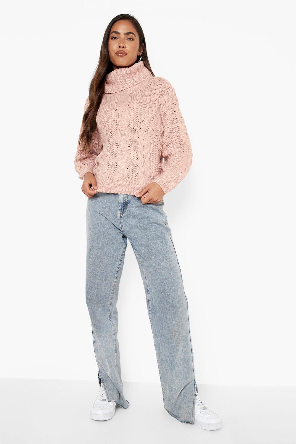 Pink Queen Women's Cable Knit Turtleneck Casual Pullover Sweater 