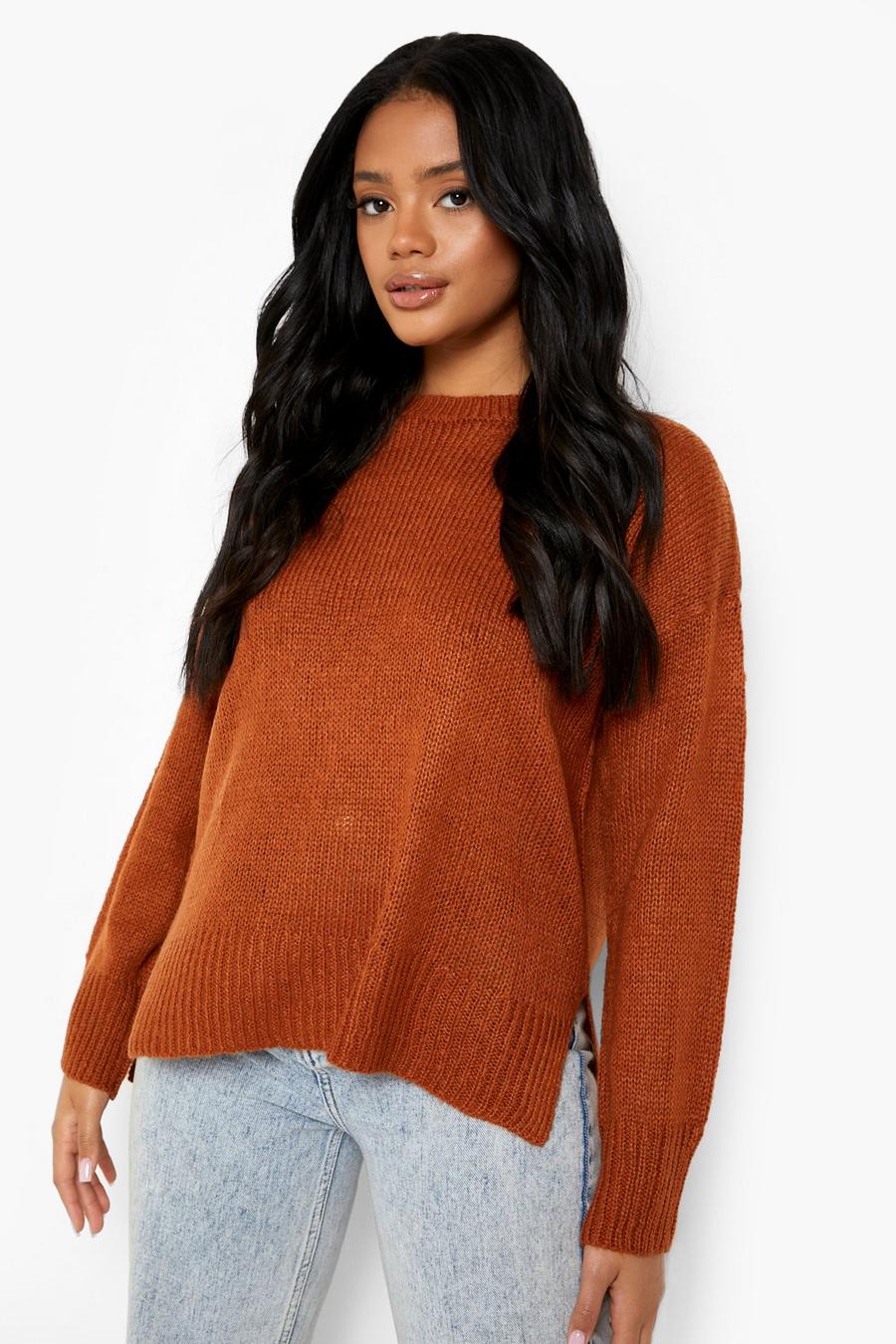 Rust Side Split Slouchy Sweater image number 1
