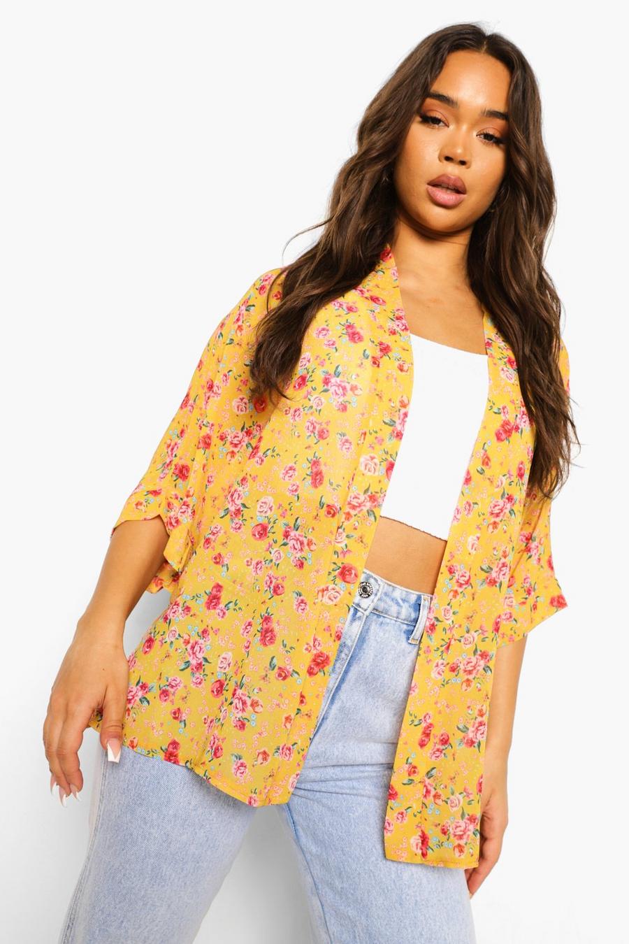 Mustard Ditzy Floral Print Kimono image number 1