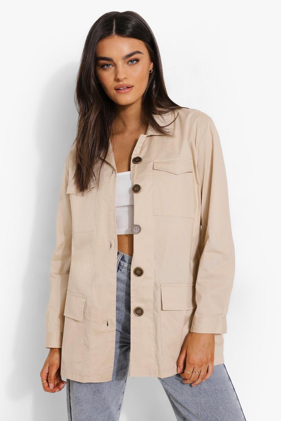 Stone Linen Look Button Down Shacket image number 1