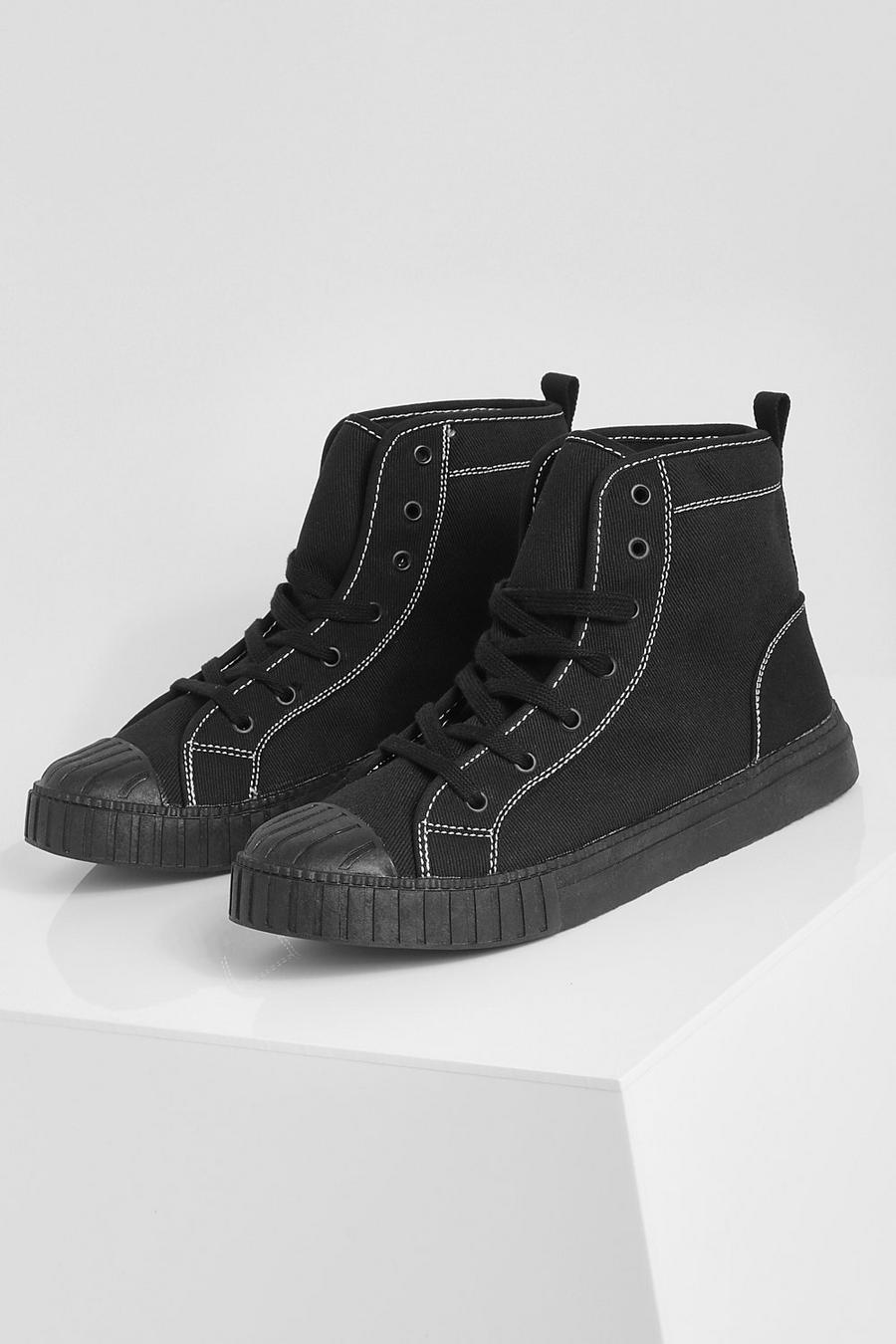 Black Chunky Sole Canvas High Top Trainers image number 1