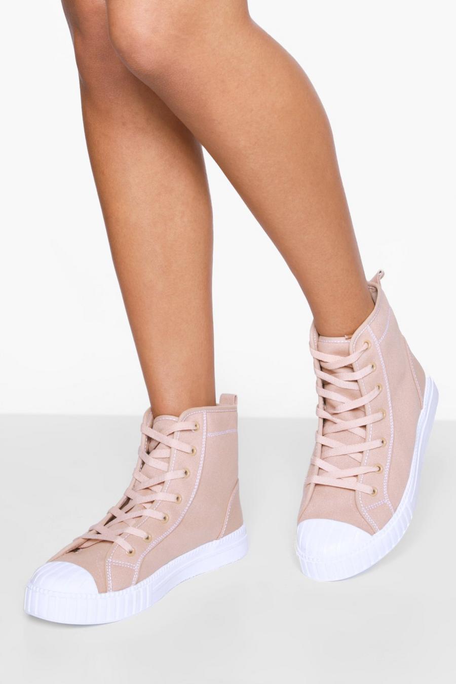Nude Chunky Sole Canvas High Top Sneakers image number 1