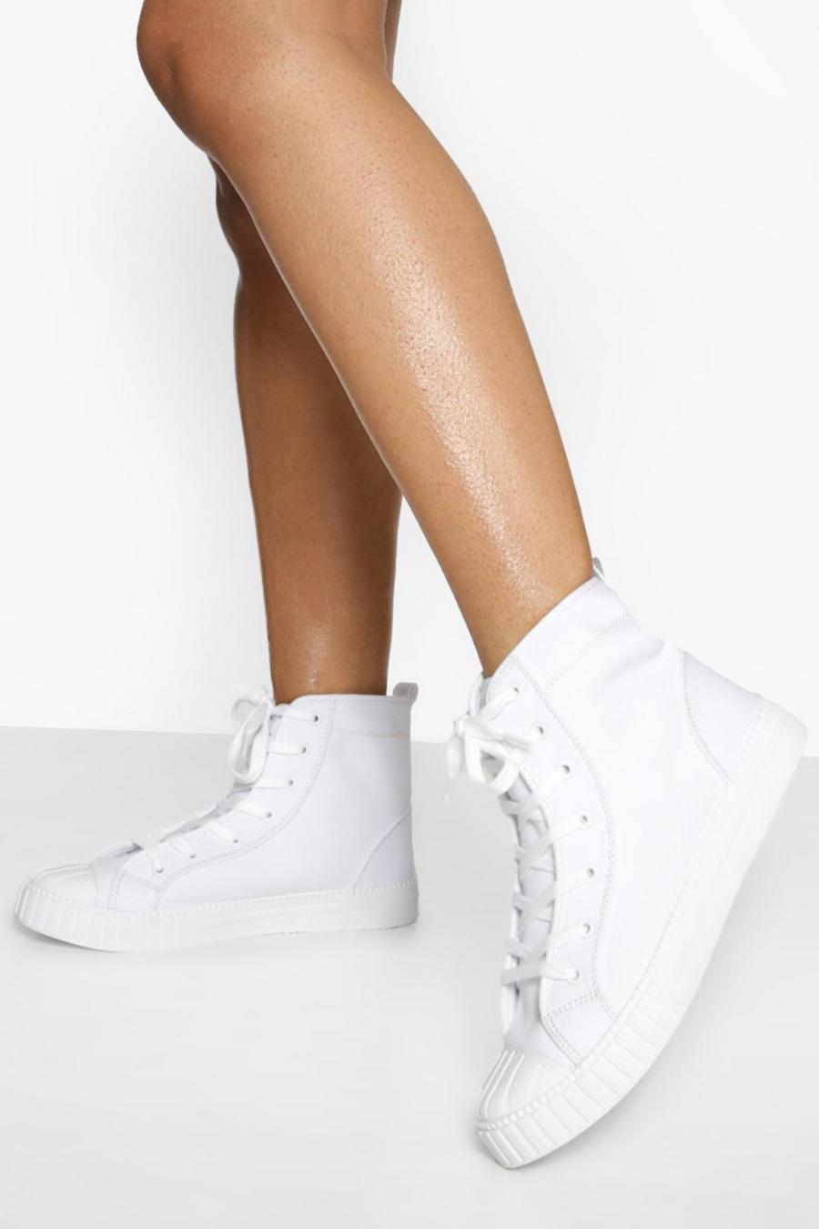 White Chunky Sole Canvas High Top Sneakers image number 1