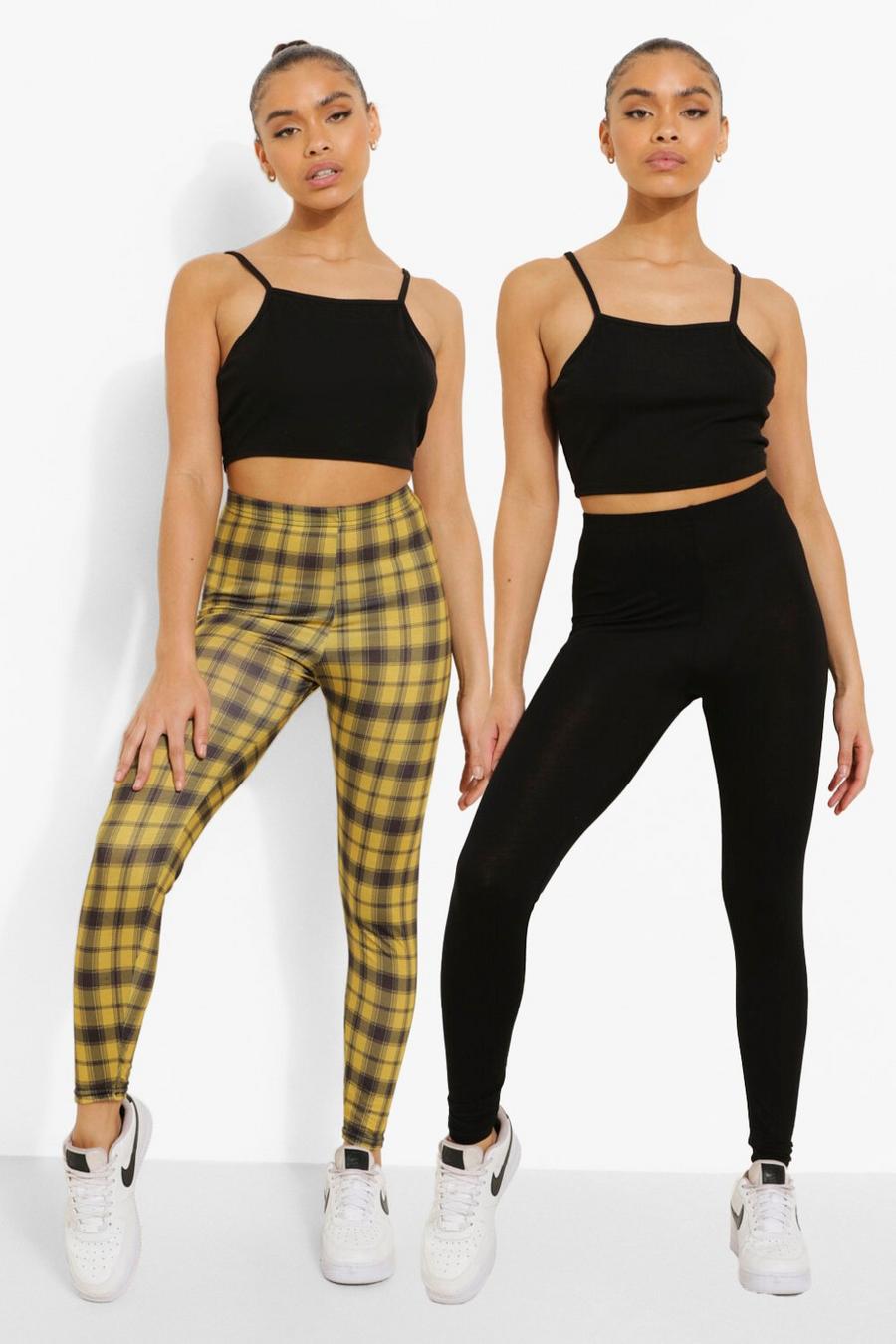 Black Two Pack Checked And Basic Leggings image number 1