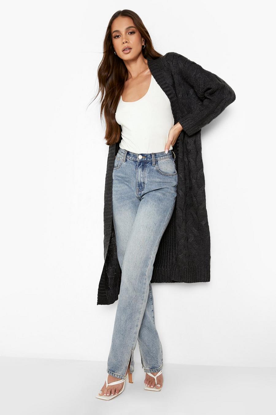 Charcoal Chunky Cable Knit Maxi Cardigan image number 1