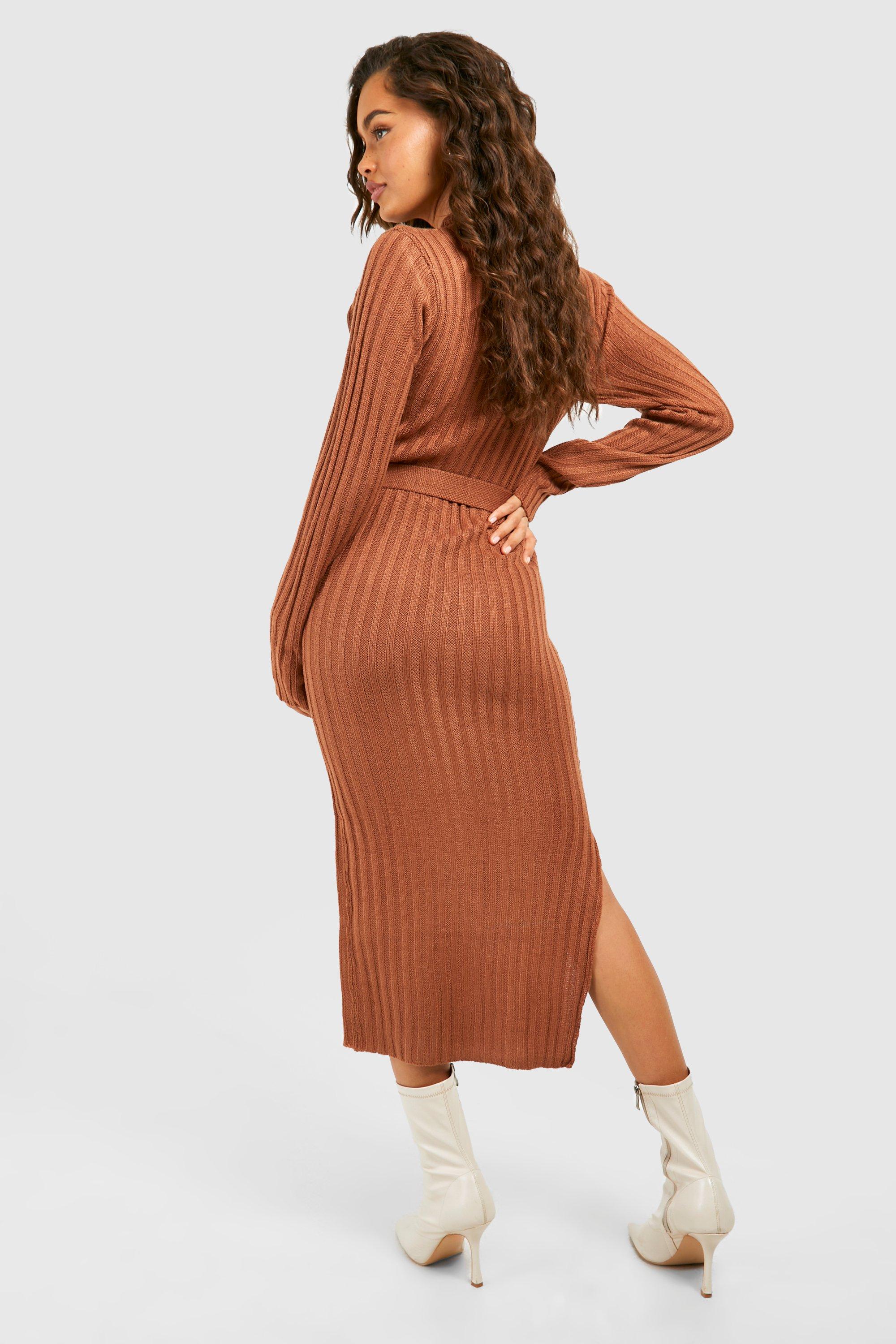 Boohoo ribbed midi dress best sale