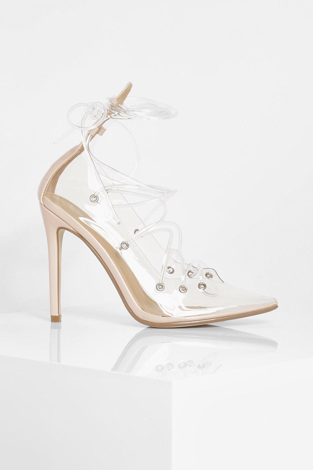 Clear Wrap Up Strappy Court Heels boohoo