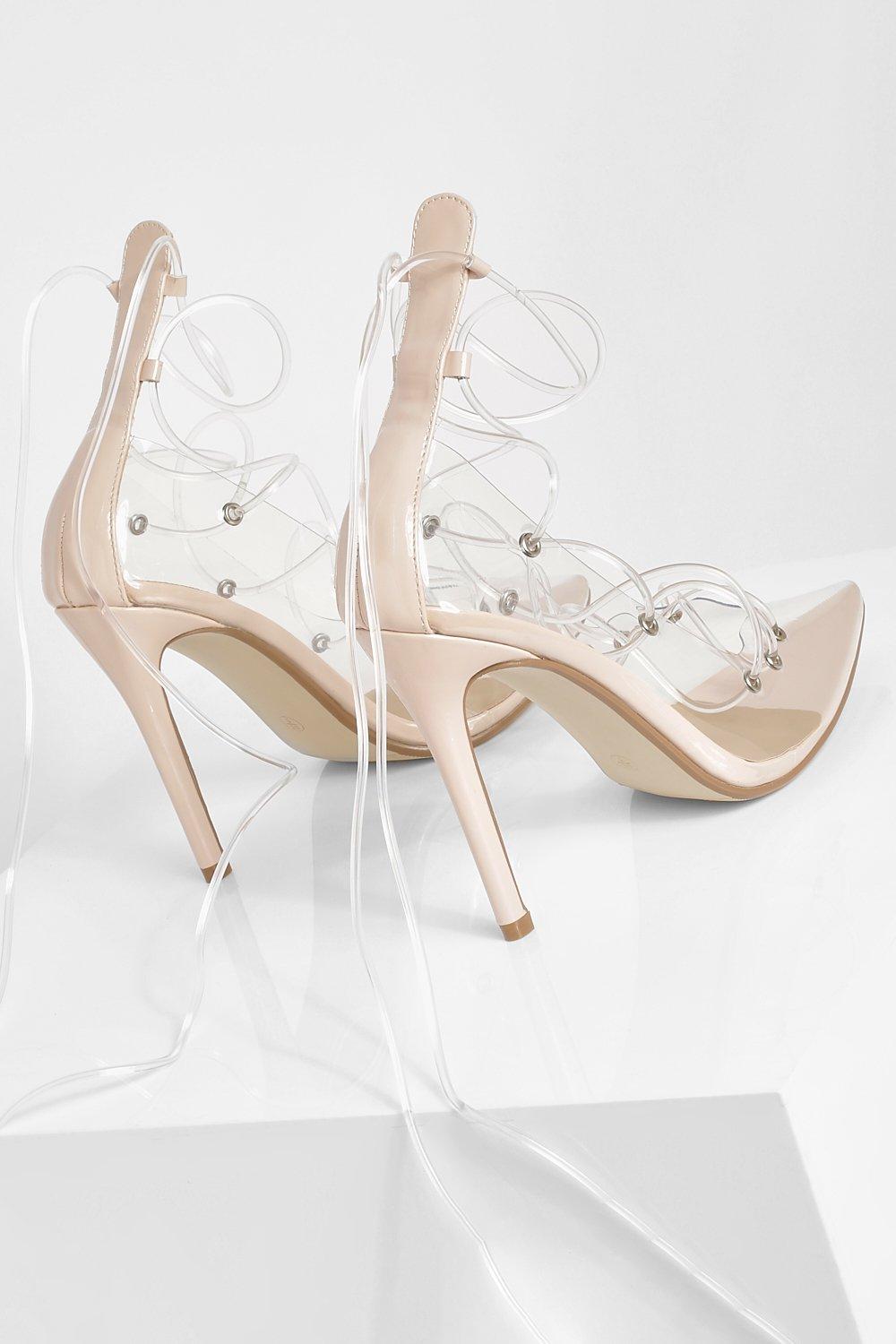 Clear Wrap Up Strappy Court Heels boohoo