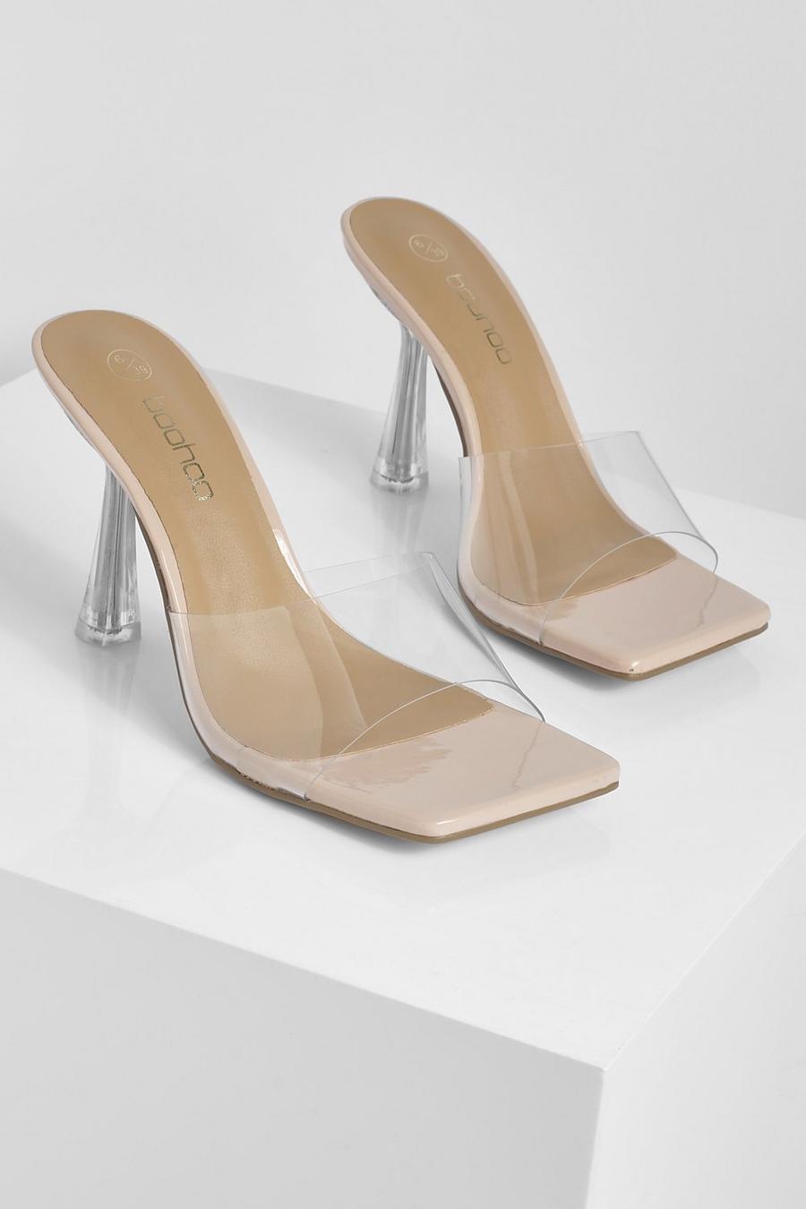 Nude Clear Heel Detail Mules image number 1
