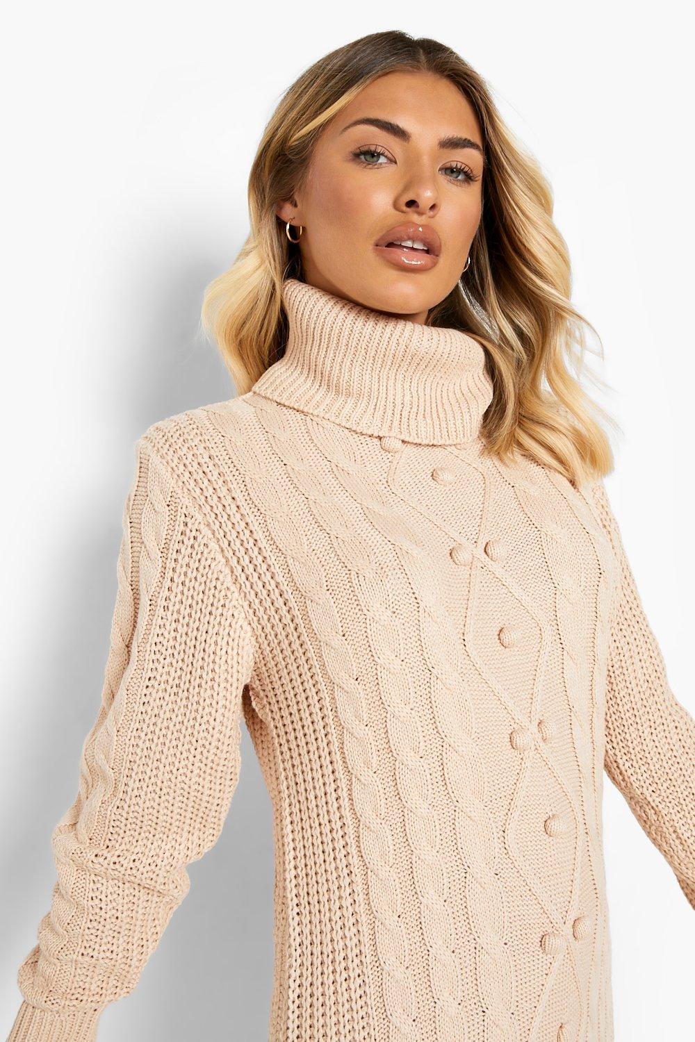 Cable Knit Roll Neck Jumper Dress