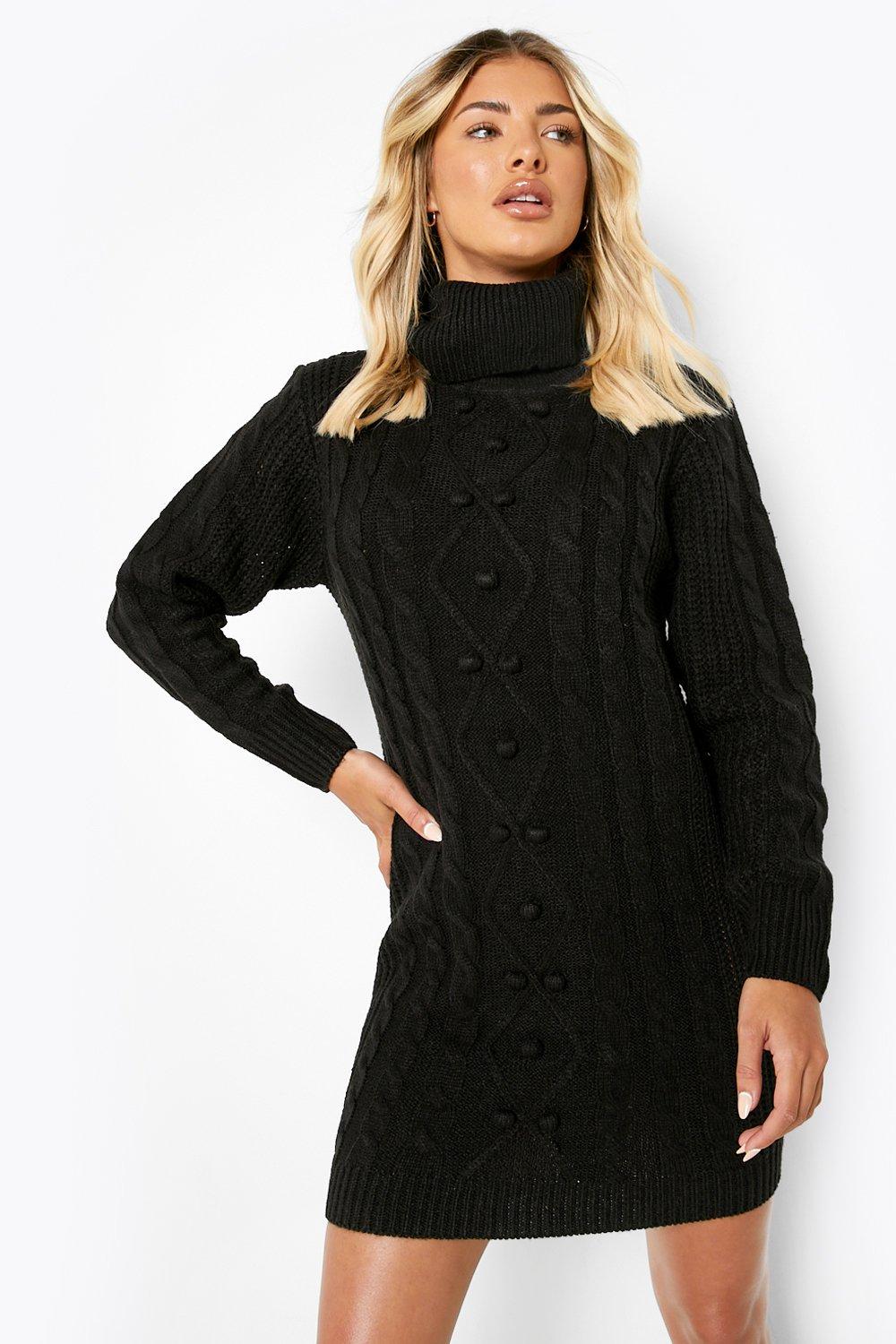 Cable Knit Turtleneck Sweater Dress