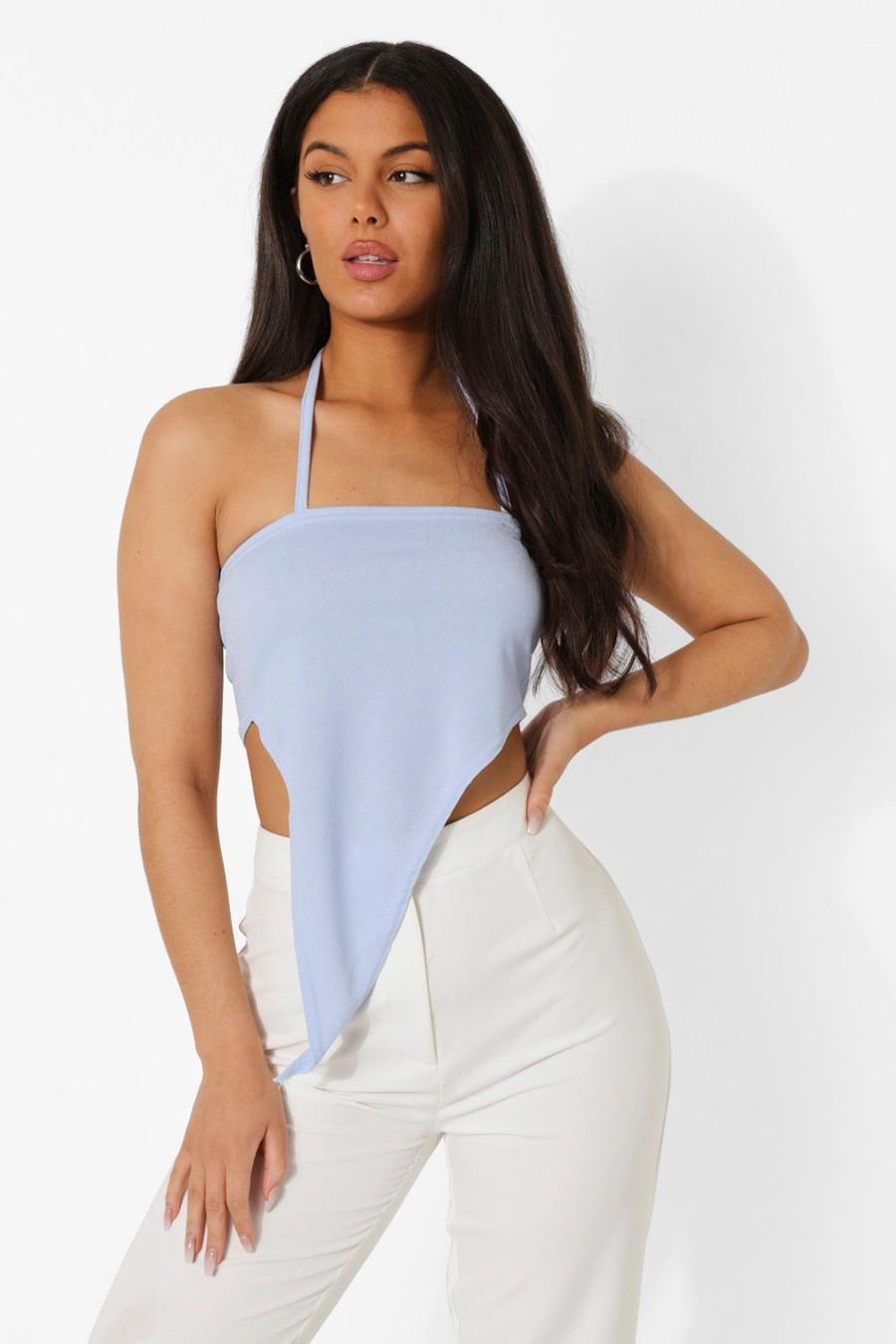 Blue Asymmetric Skinny Spaghetti Strappy Top image number 1