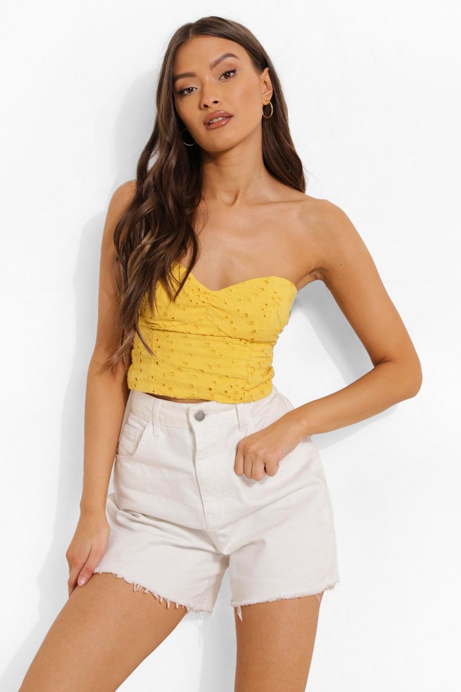 Yellow gul Broderie Corset Crop Top image number 1