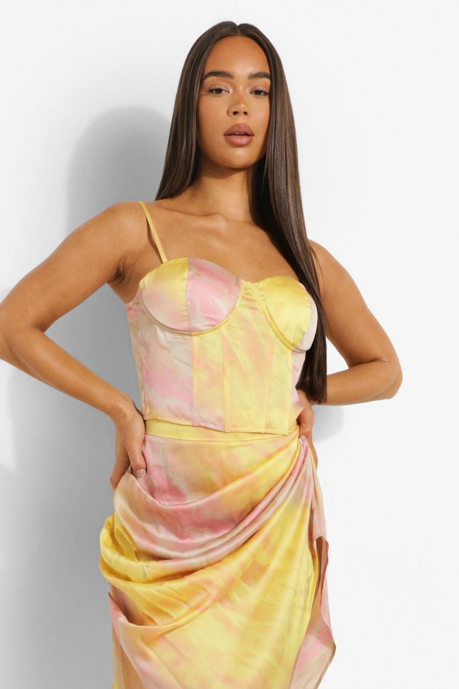Top a corsetto in fantasia marmorizzata con spalline, Yellow image number 1