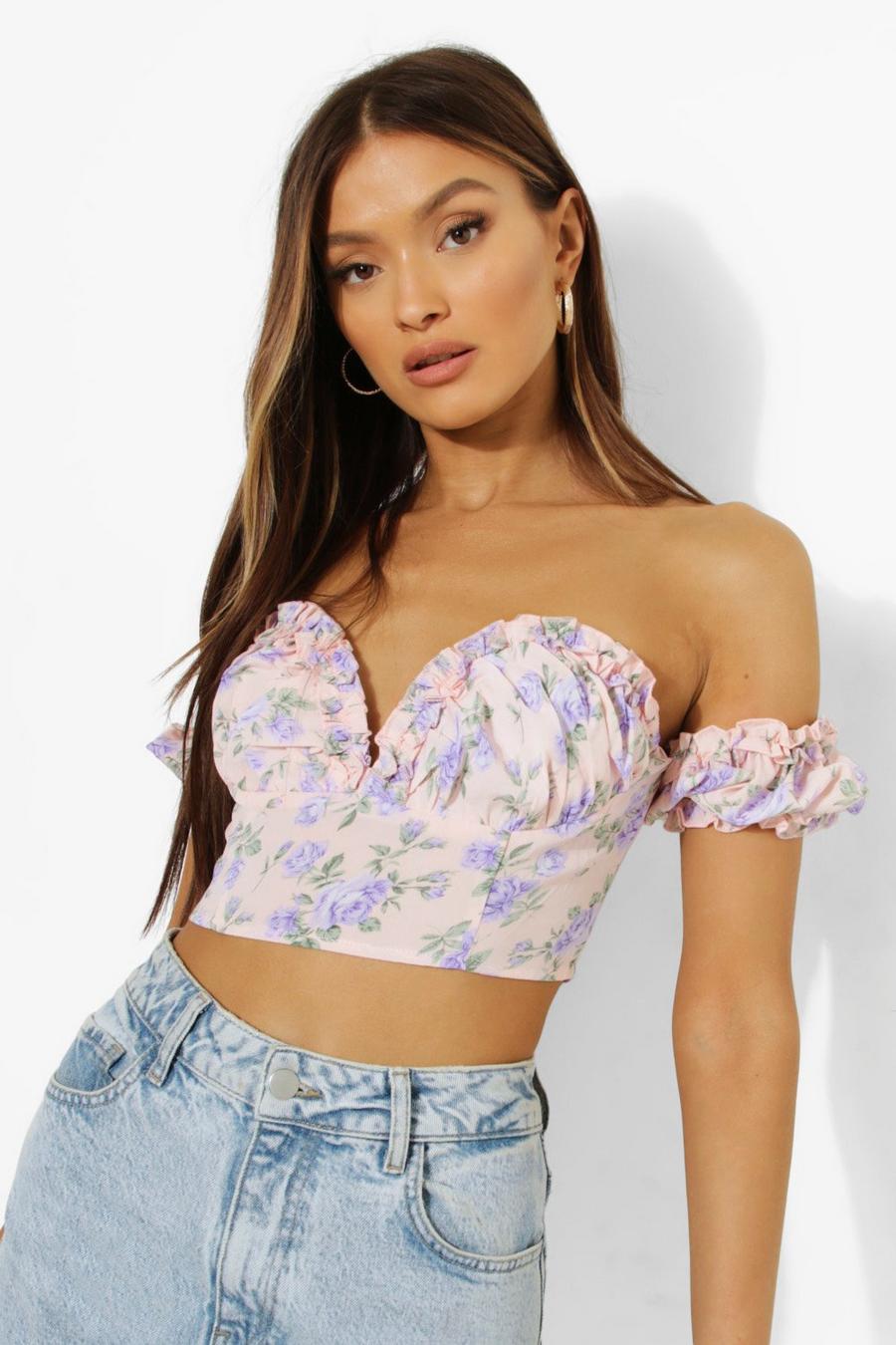 Pink Ditsy Floral Ruffle Corset Top image number 1