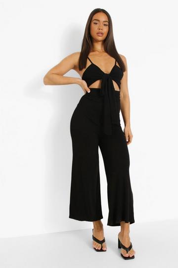 Black Twist Front Cut Out Culotte Jumpsuit