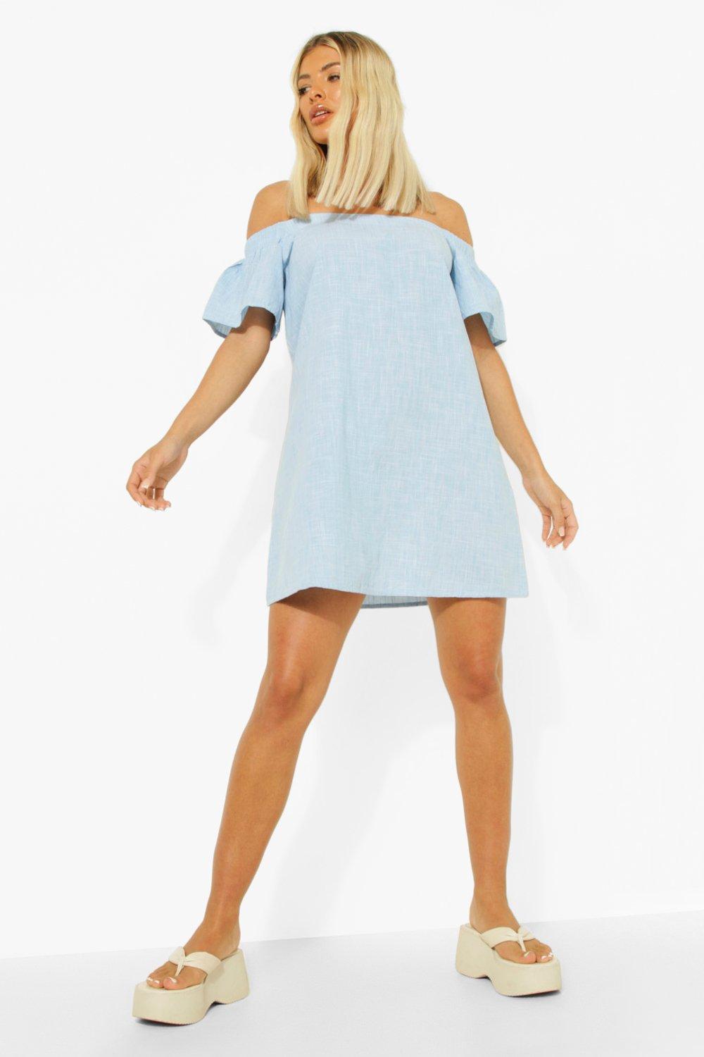 Chambray bardot dress 2025