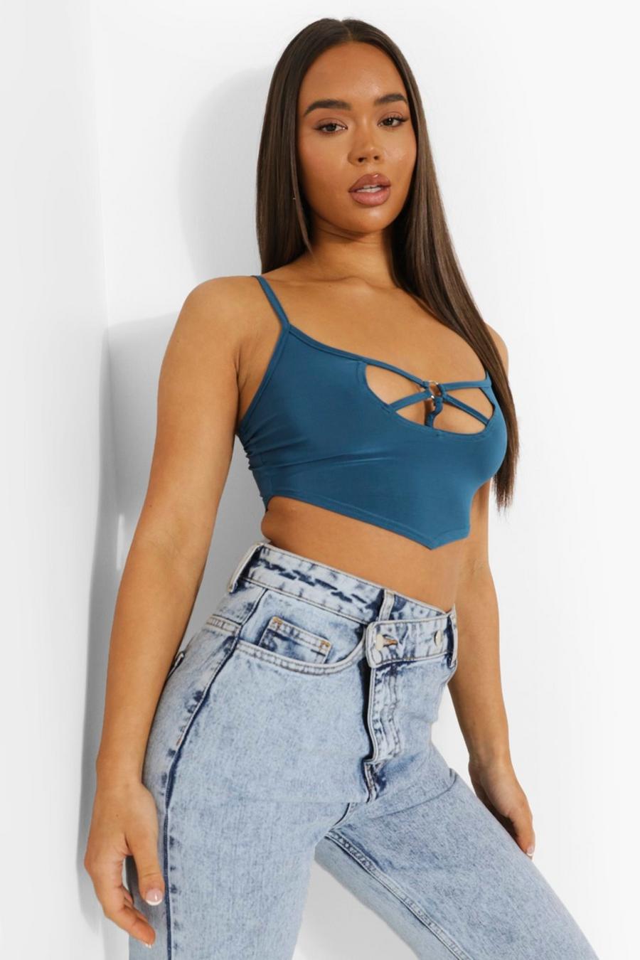 Blue Cut Out Cami Crop Top image number 1