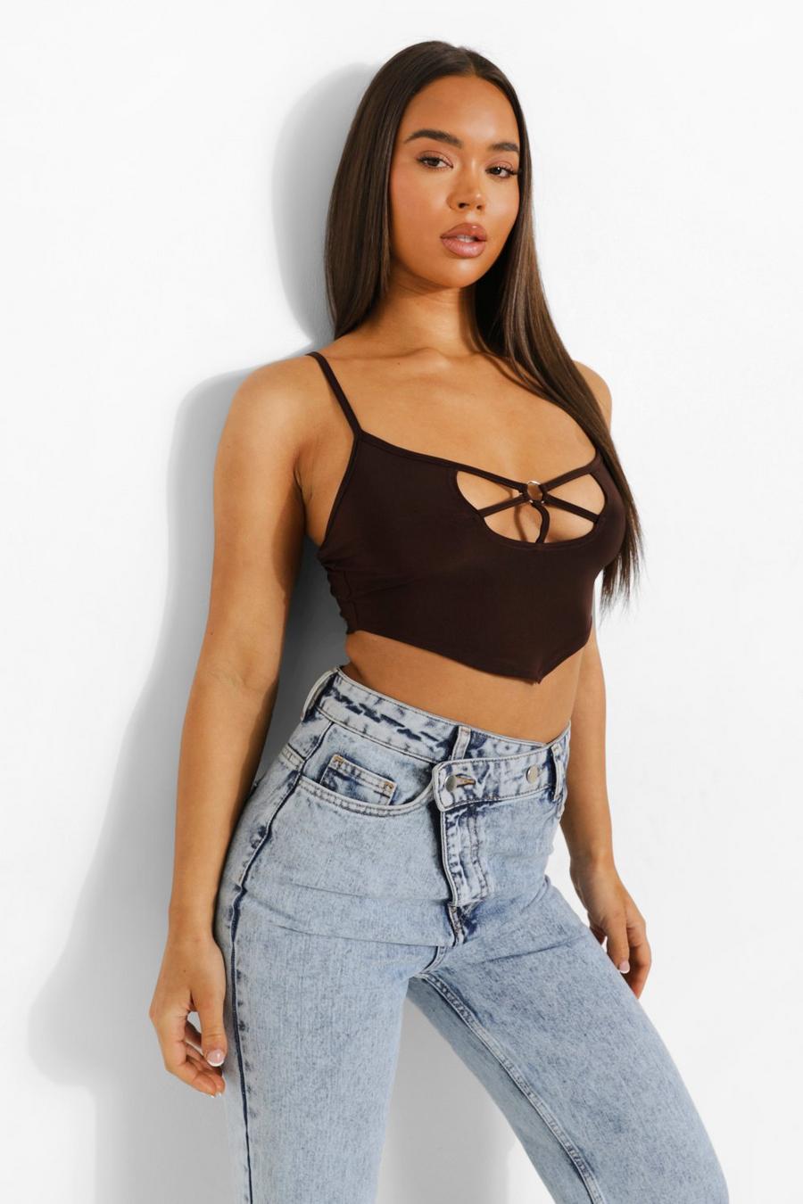 Chocolate Cut Out Cami Crop Top image number 1