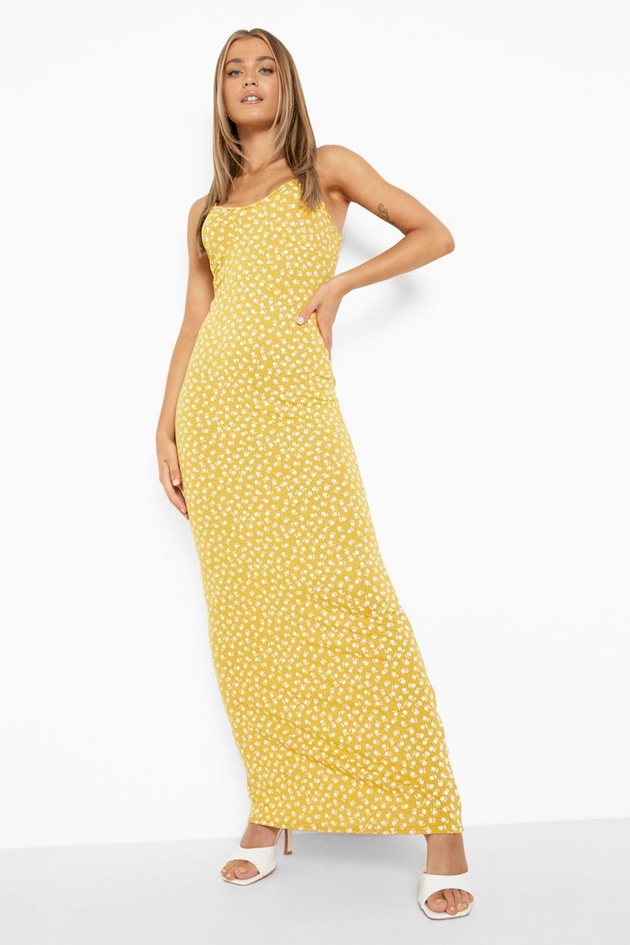Mustard Ditsy Floral Strappy Maxi Dress image number 1