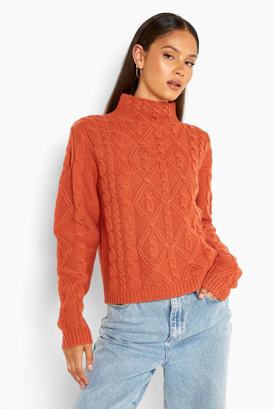 Terracotta orange Chunky Cable Knit Sweater