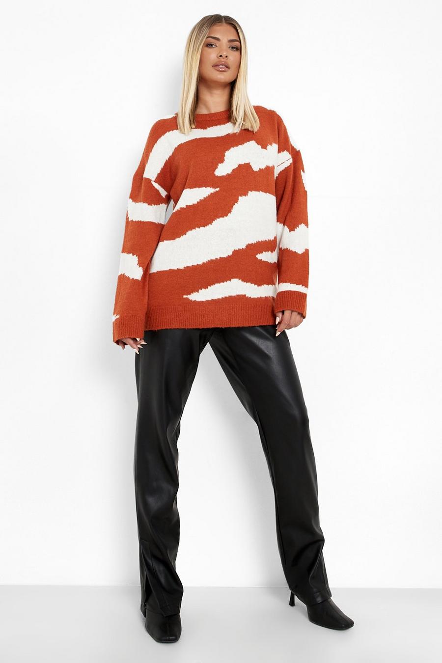 Rust Zebra Print Sweater image number 1