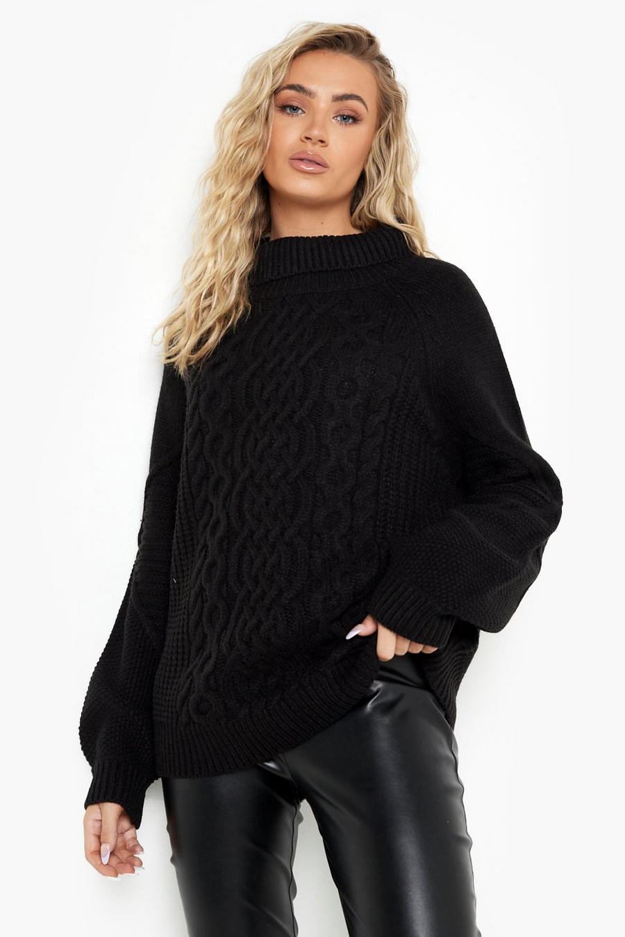 Black Chunky Cable Knitted Jumper image number 1