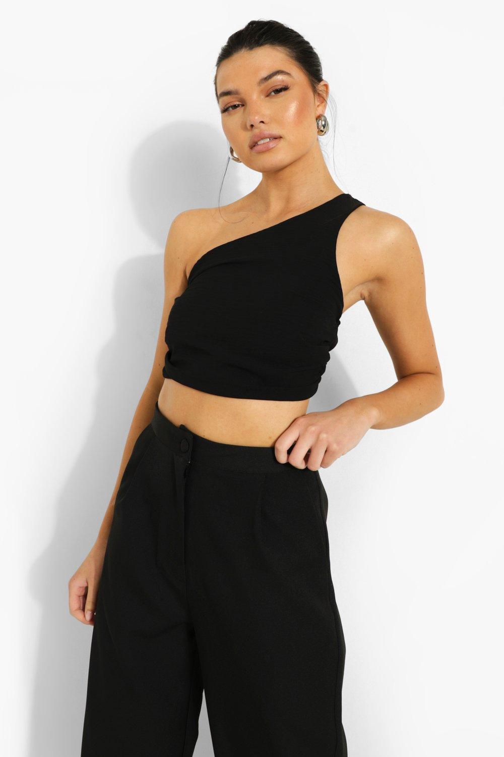 black crop top one shoulder