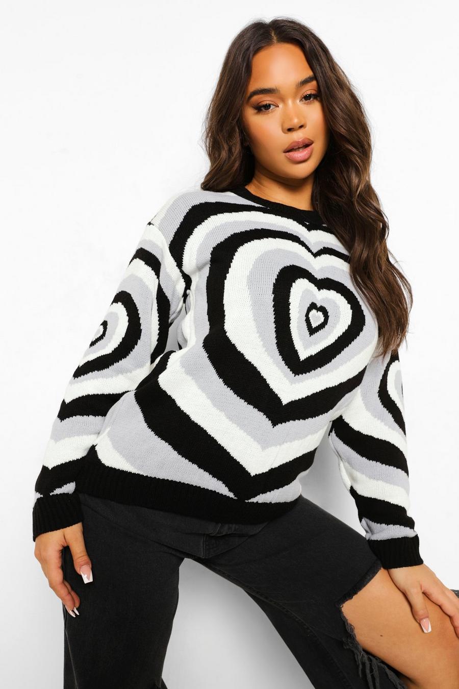 Black Heart Print Graphic Knitted Jumper image number 1