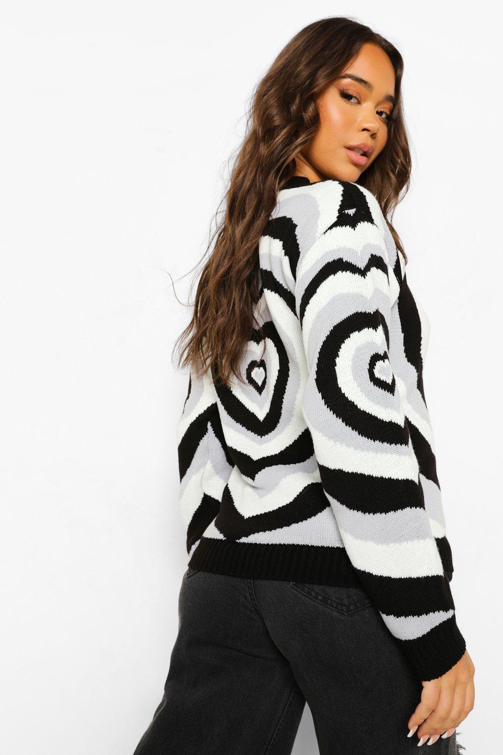 Women s Heart Print Graphic Knitted Jumper Boohoo UK