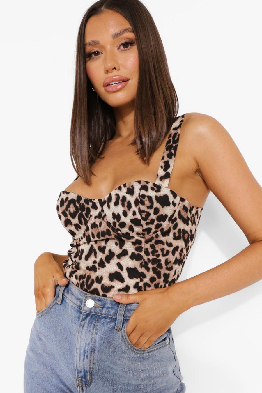 Brown Leopard Print Corset Strappy Top image number 1