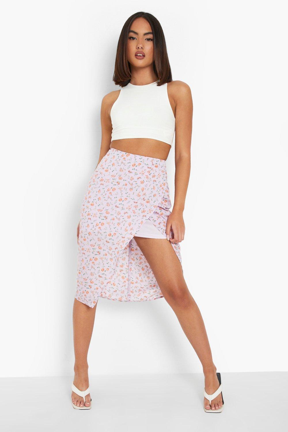 Floral midi skirt on sale boohoo
