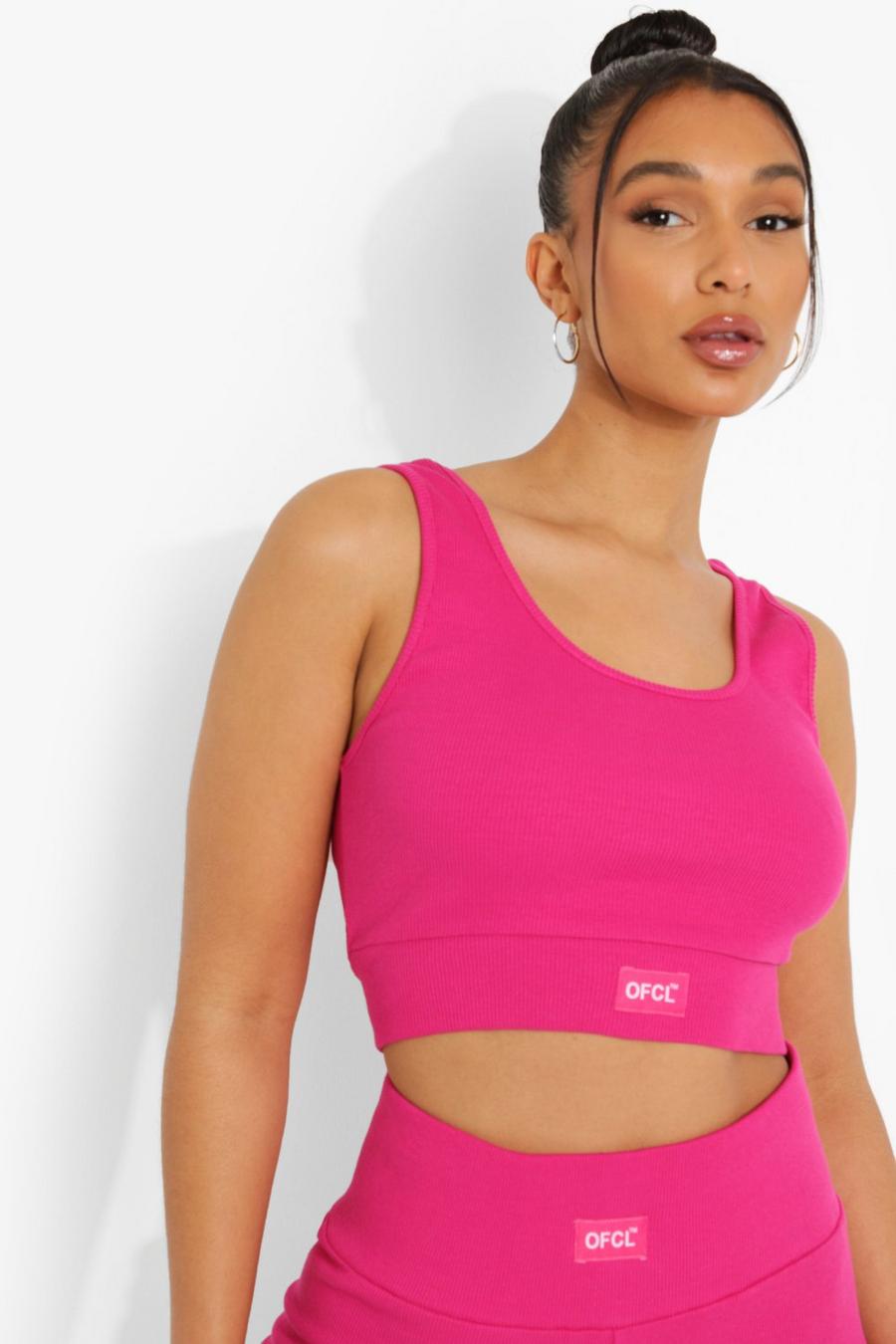 Hot pink Premium Ofcl Ribbed Gym Crop Top image number 1