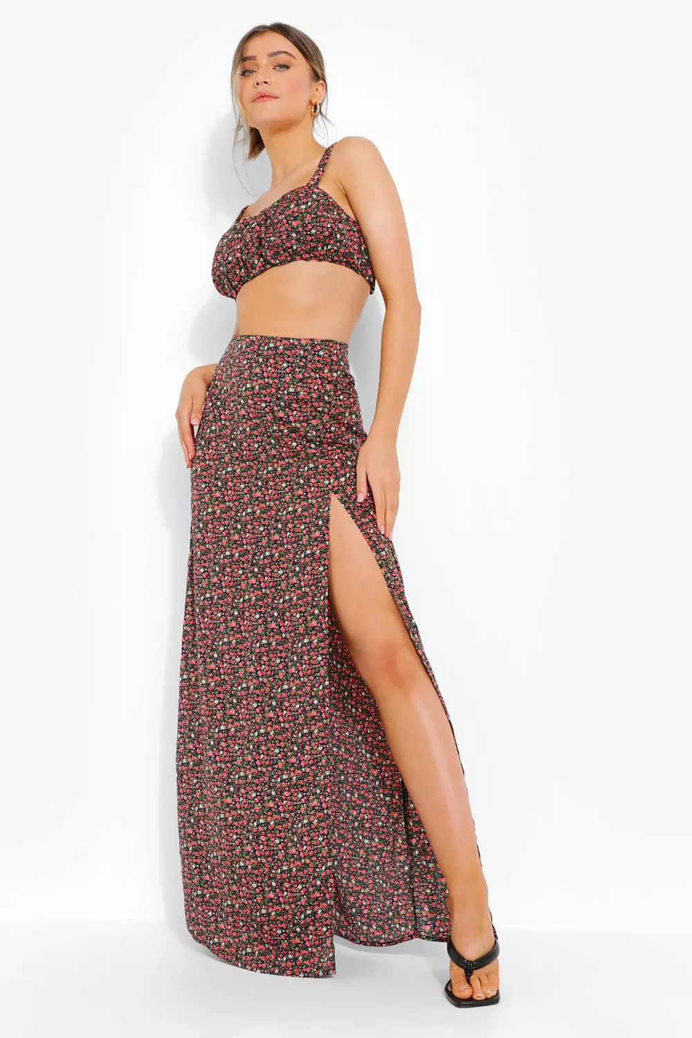 Floral maxi skirt with slits on both clearance sides