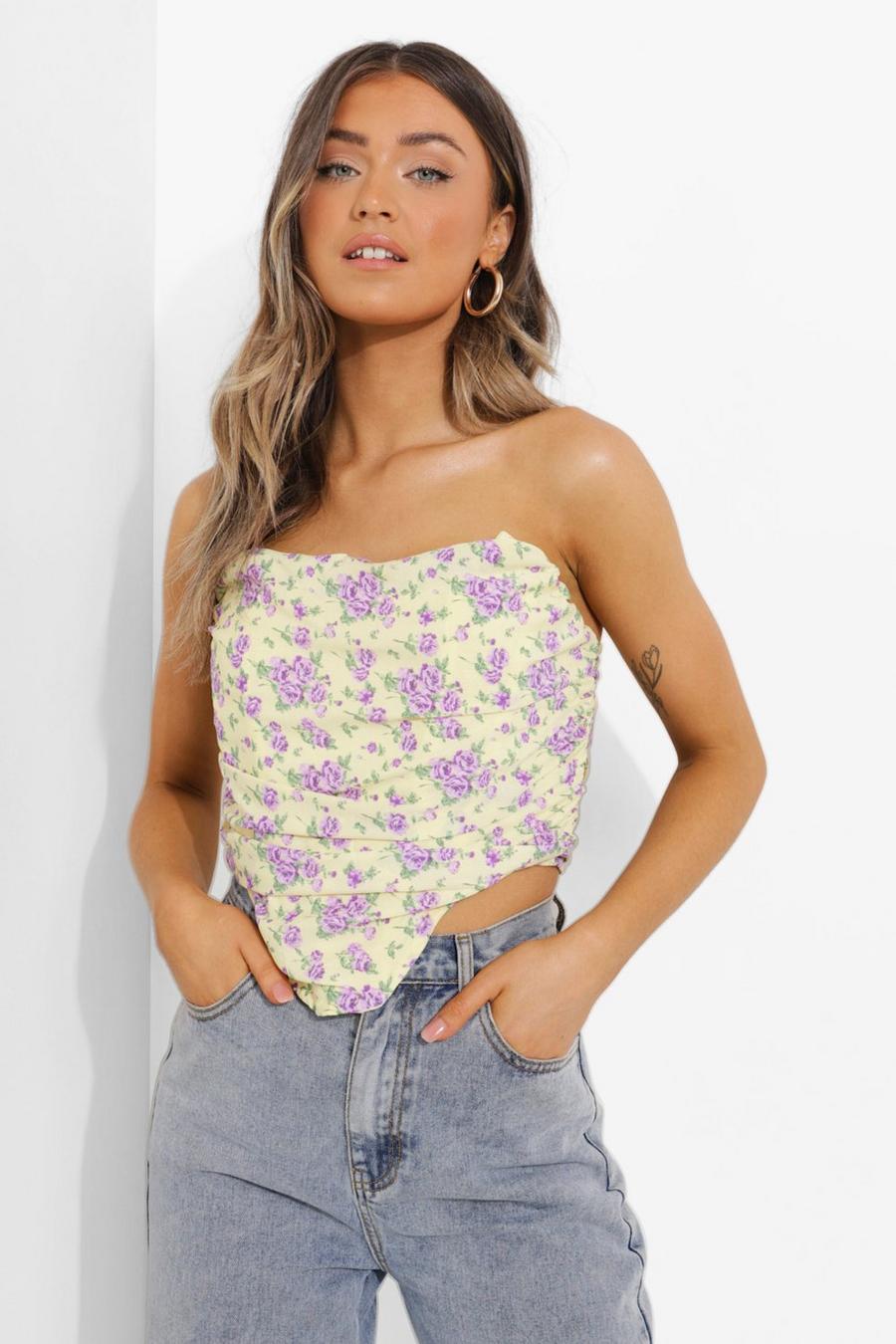 Yellow Ditsy Floral Bandeau Corset Top image number 1