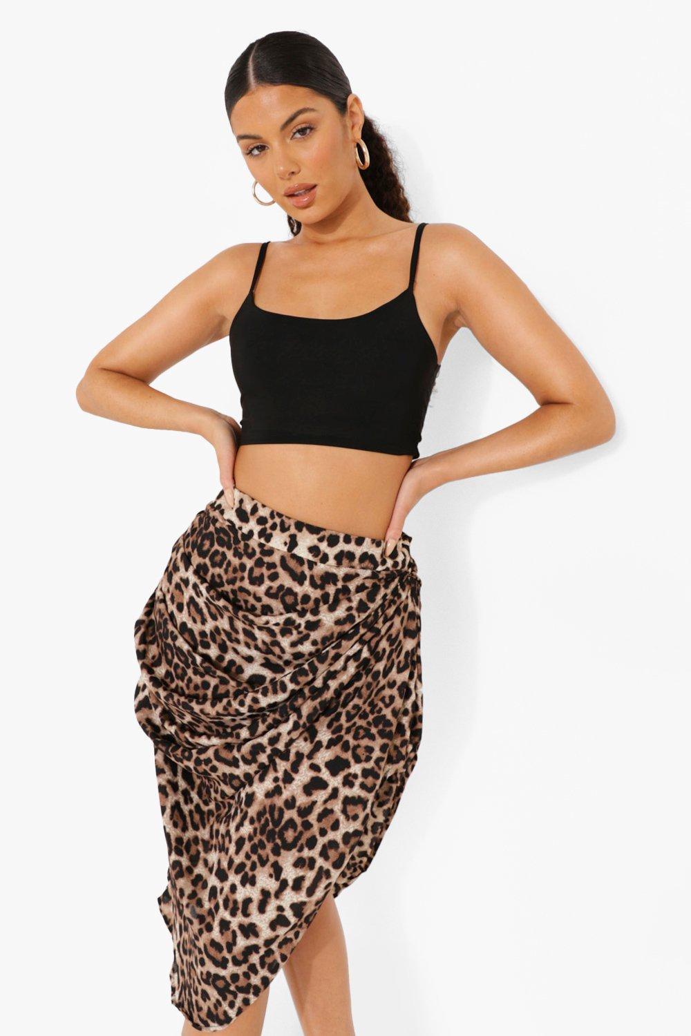 Leopard Print Wrap Midi Skirt